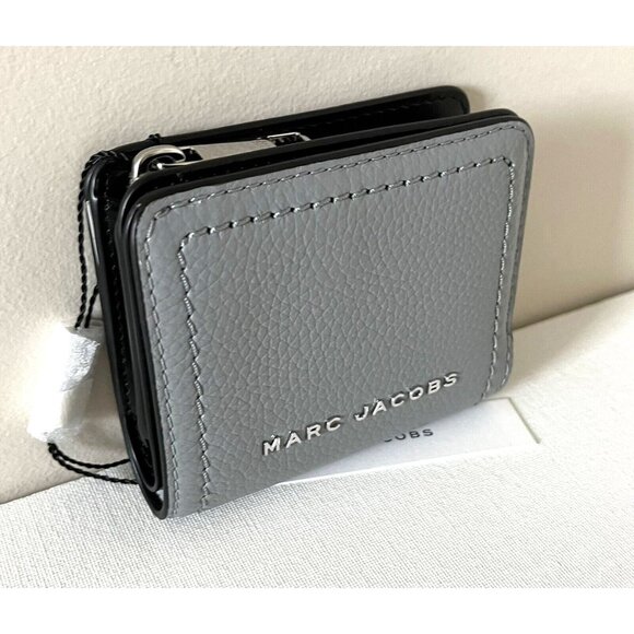 New Marc Jacobs Compact Bifold Wallet Leather Grey / Black Multi - Picture 3 of 6